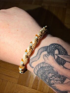 Braided Pearl Accent Bracelet - Cream and Gold